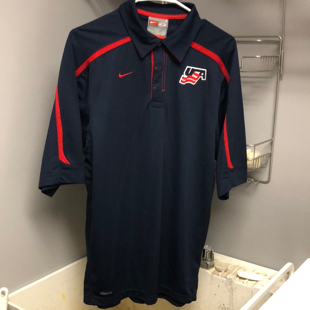 Team USA Hockey Nike Fit Dry Navy Blue Polo Shirt Men’s Small Official Product